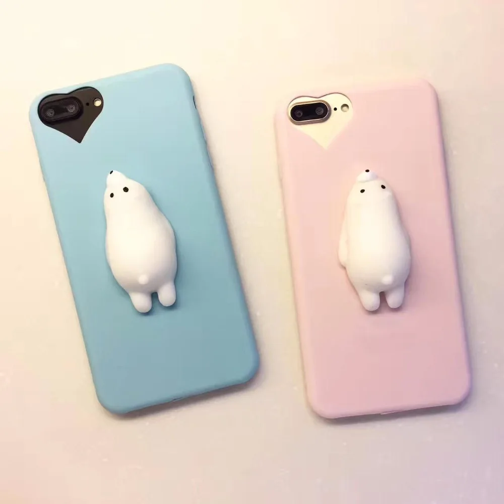 Squishy Mobile Phone Cases 3D Cute Bear Phone Cover for