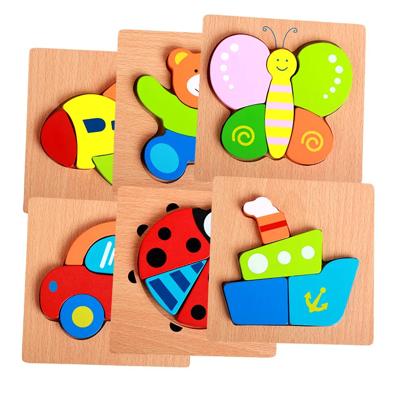 Candywood New 3D Wooden Puzzle Jigsaw High quality Beech Wood toys for Children Cartoon Animal Puzzle for baby boy and girls