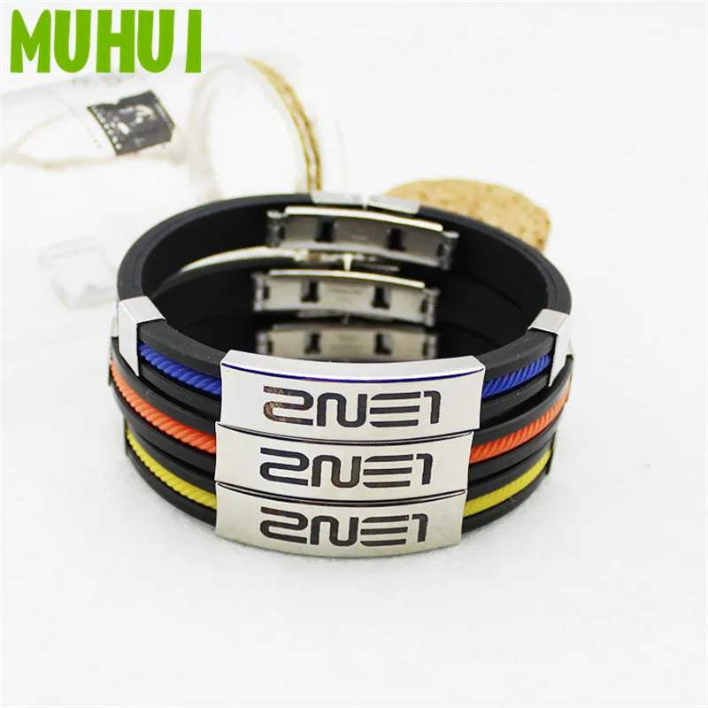 

Kpop 2NE1 Titanium Steel Silicone Color Bracelets For Women Men Jewelry Pulsera 18077