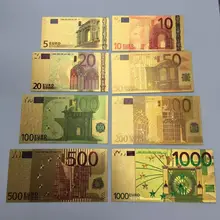8PC/set Euro Banknote Gold Foil Paper Money Crafts Collection Bank Note Currency