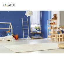 Laeacco Blue wall Bedroom Photography Backgrounds Toys Carpet Bed Interior Customized Photographic Backdrops for Photo Studio Laeacco Blue wall Bedroom Photography Backgrounds Toys Carpet Bed Interior Customized Photographic Backdrops for Photo Studio