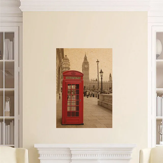 Online London Phone Booth Vintage Posters Home Decor Living London Phone Booth Vintage Posters Home Decor Living Room Wall Stickers Decoration Painting Mural Art Diy Decals