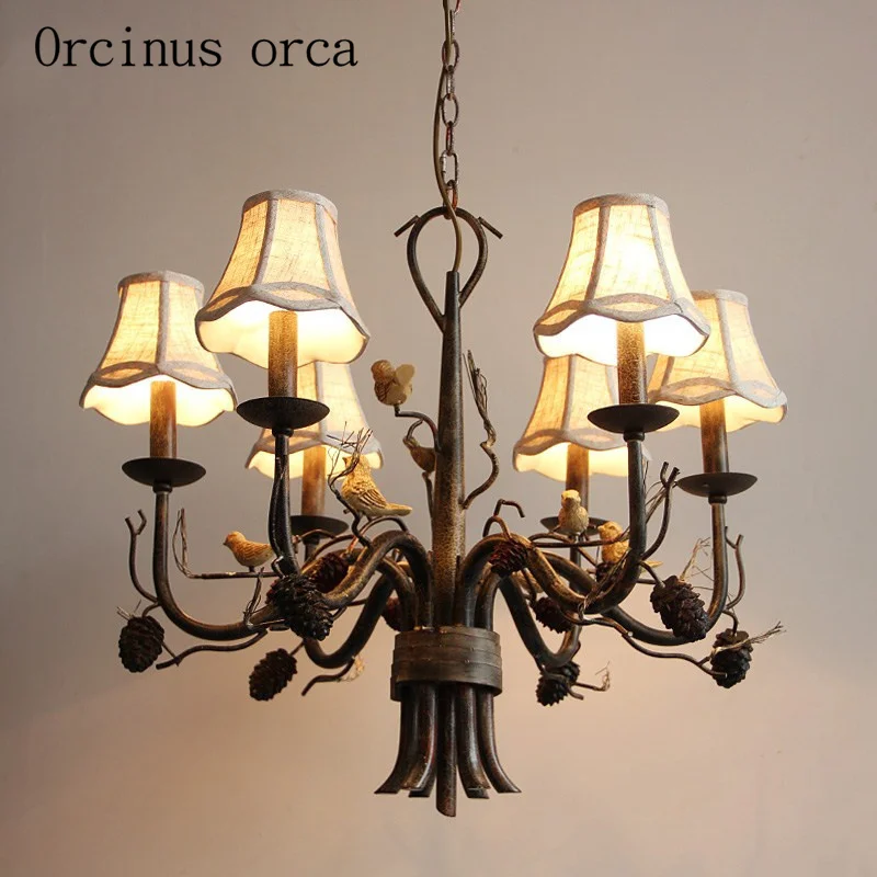 

American country retro iron antlers chandelier living room dining room bedroom Nordic creative birds Chandelier free shipping