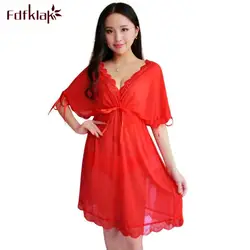 Fdfklak женская ночная рубашка сексуальное с v-образным вырезом Ночное платье женская летняя пижама ночная рубашка сетчатая ночная рубашка