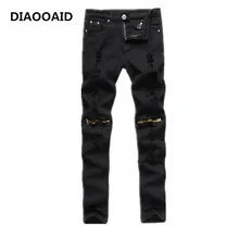 Модные черные мужские рваные джинсы в стиле хип-хоп, в стиле пэчворк,, мужские повседневные брендовые обтягивающие джинсы, облегающие джинсы, Байкерский дизайн