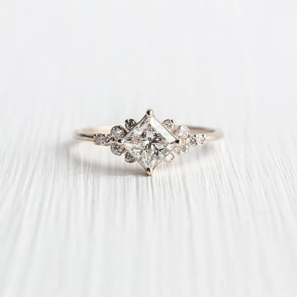 

White Gold Plated Silver Princess Cut Synthetic Moissanite Ring