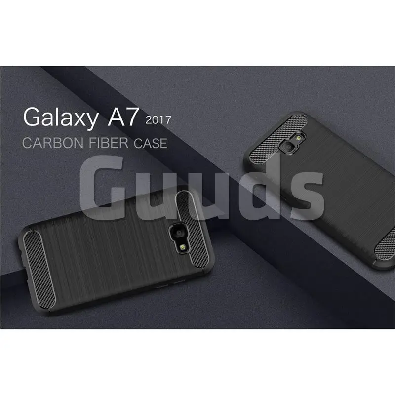 Luxury Carbon Fiber Brushed Wire Drawing Silicone TPU Back Cover for Samsung Galaxy A7 2017 A720 (Black)