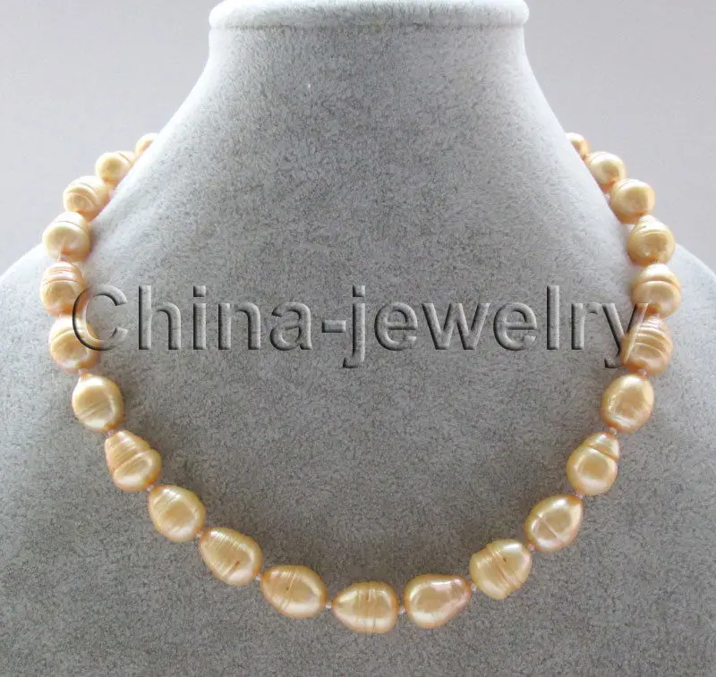 Z46YE46 17.5 &quot 13-14mm gold rice shape freshwater pearl necklace - plated clasp | Украшения и аксессуары