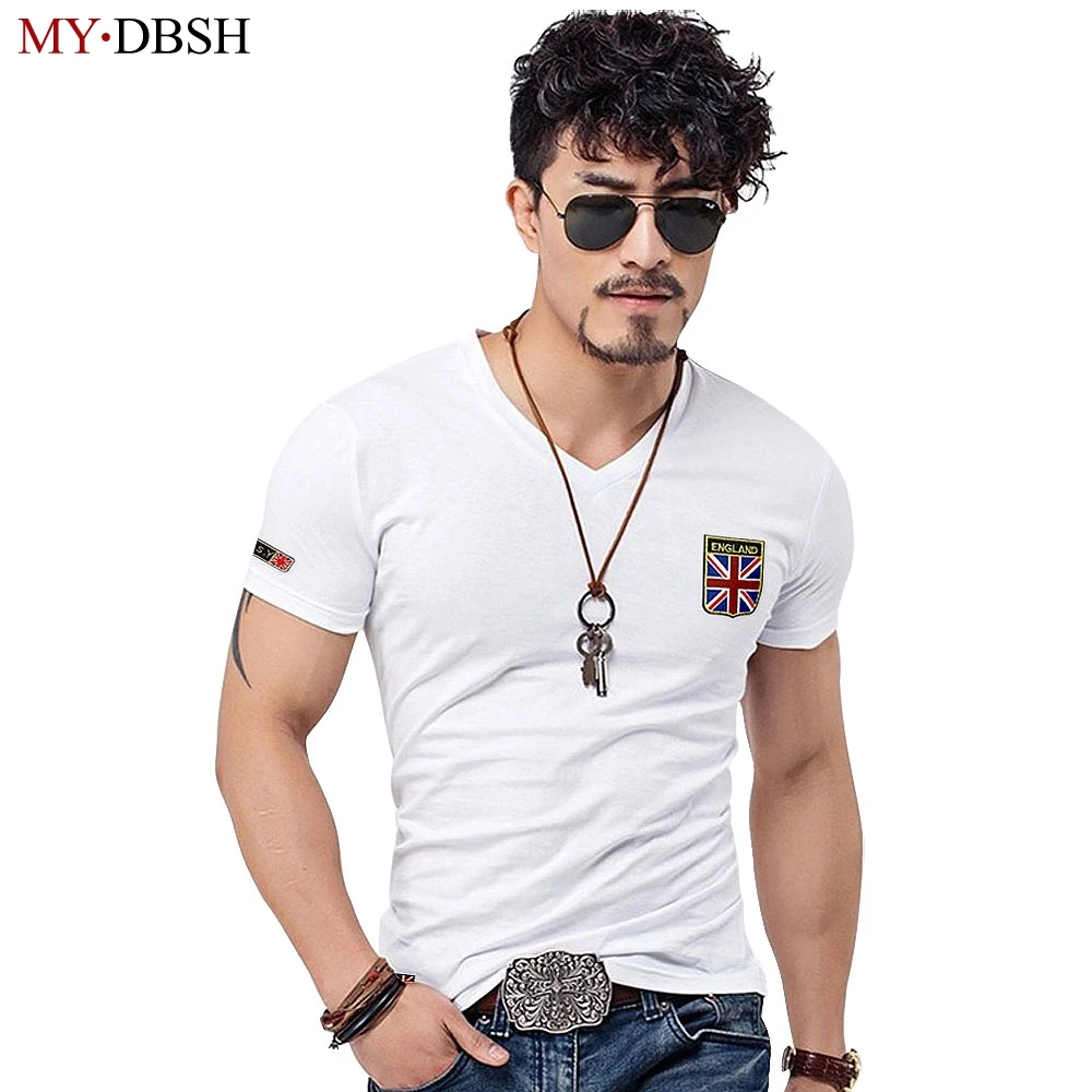 2021 Haigh Quality Embroidery V Neck Men's T shirts Fashion Casual British Style Men Shirts