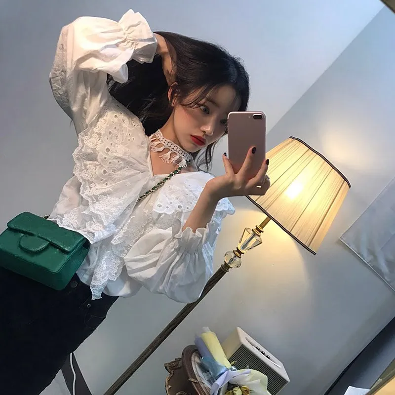 WHITNEY WANG 2019 Весенняя модная уличная кружевная многослойная блуза на бретелях с