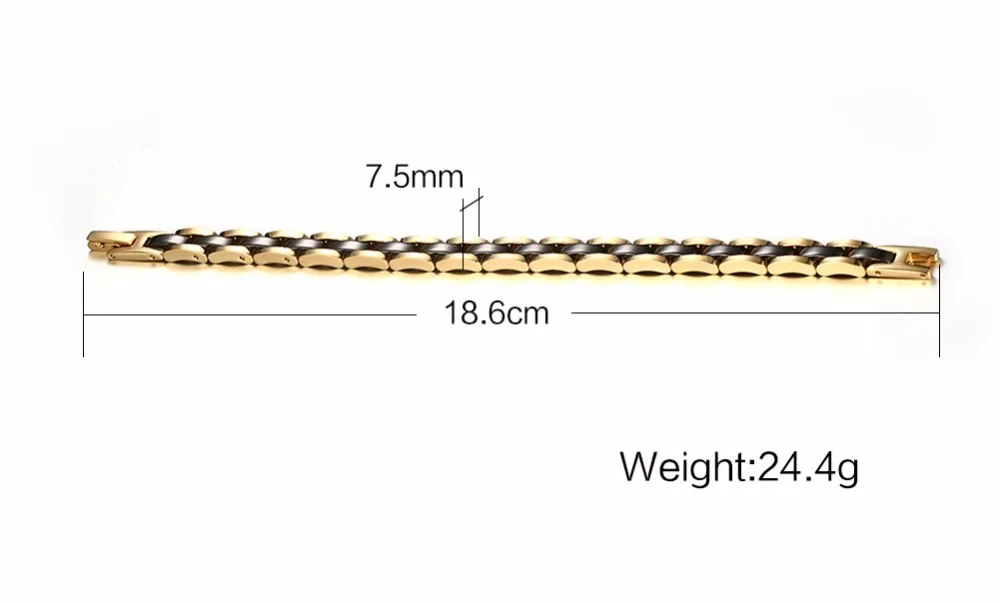 Vnox Для мужчин браслет золото-цвет Вольфрам браслет с черным Керамика 18 см ручной цепи Free Box