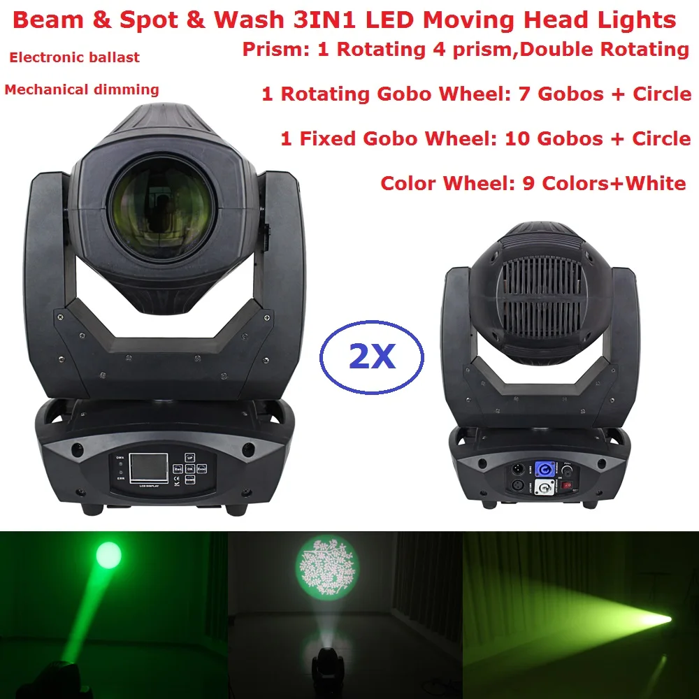 

2 Unit 200W Gobo LED Moving Head Wash Beam Spot Lights 2 Gobo Wheels 1 Rotating 4 Prism 90-240V With Focus and Zoom Function