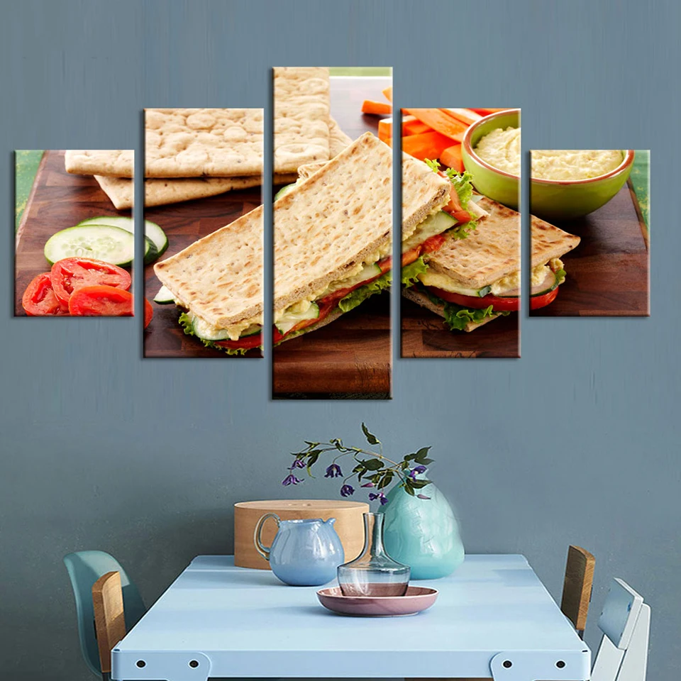 

Modular Pictures Wall Art HD Prints Food 5 Pieces Bread Snacks Canvas Painting Restaurant Office Home Decoration Artwork Poster