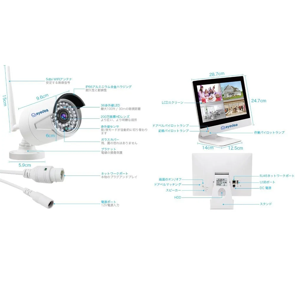 Япония склад Eyedea 4 CH HD 1080P 2.0MP WIFI беспроводной NVR 10 дюймовый монитор