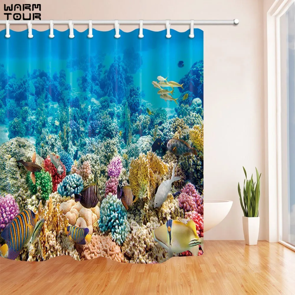 Warm Tour Nautical Ocean Scenery Decor Shower Curtain Fabric Polyester