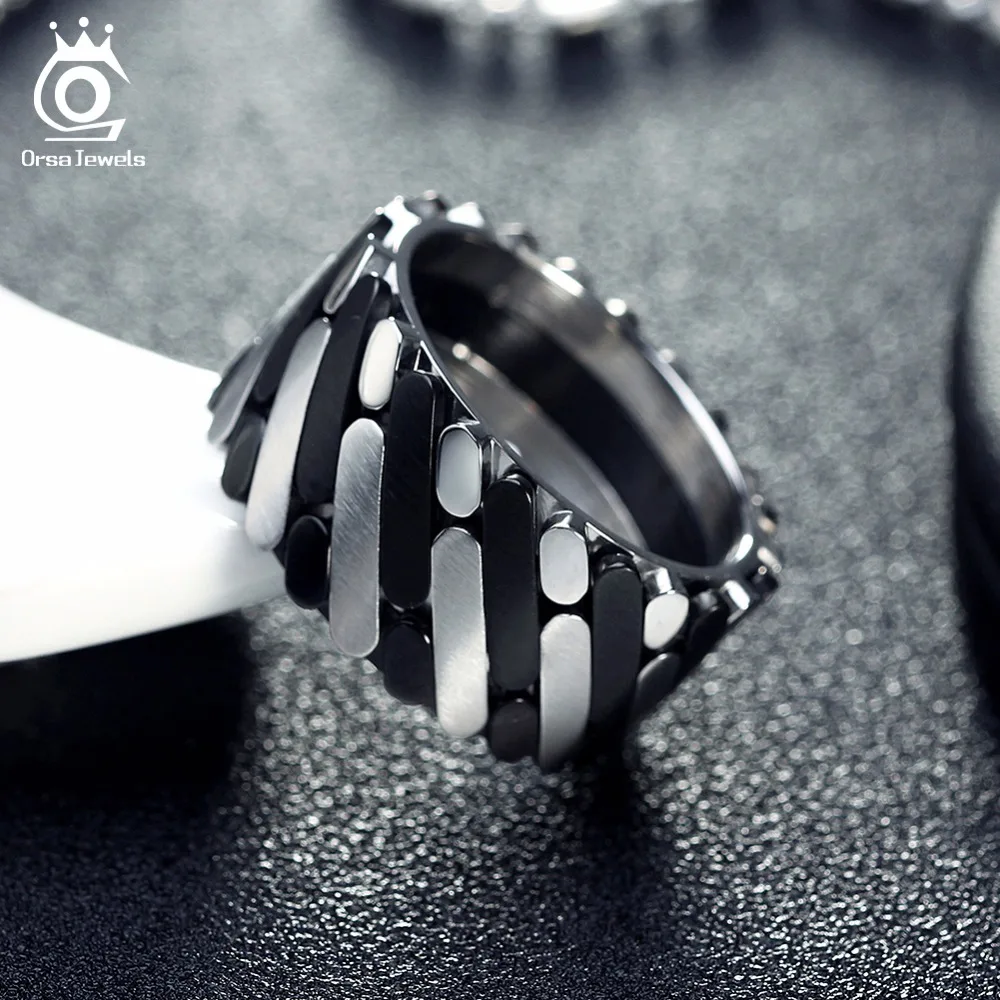 ORSA JEWELS Stainless Steel Rings For Women Personalized Design Punk Style Surface Width 12 MM Men Band Party Jewelry GTR37