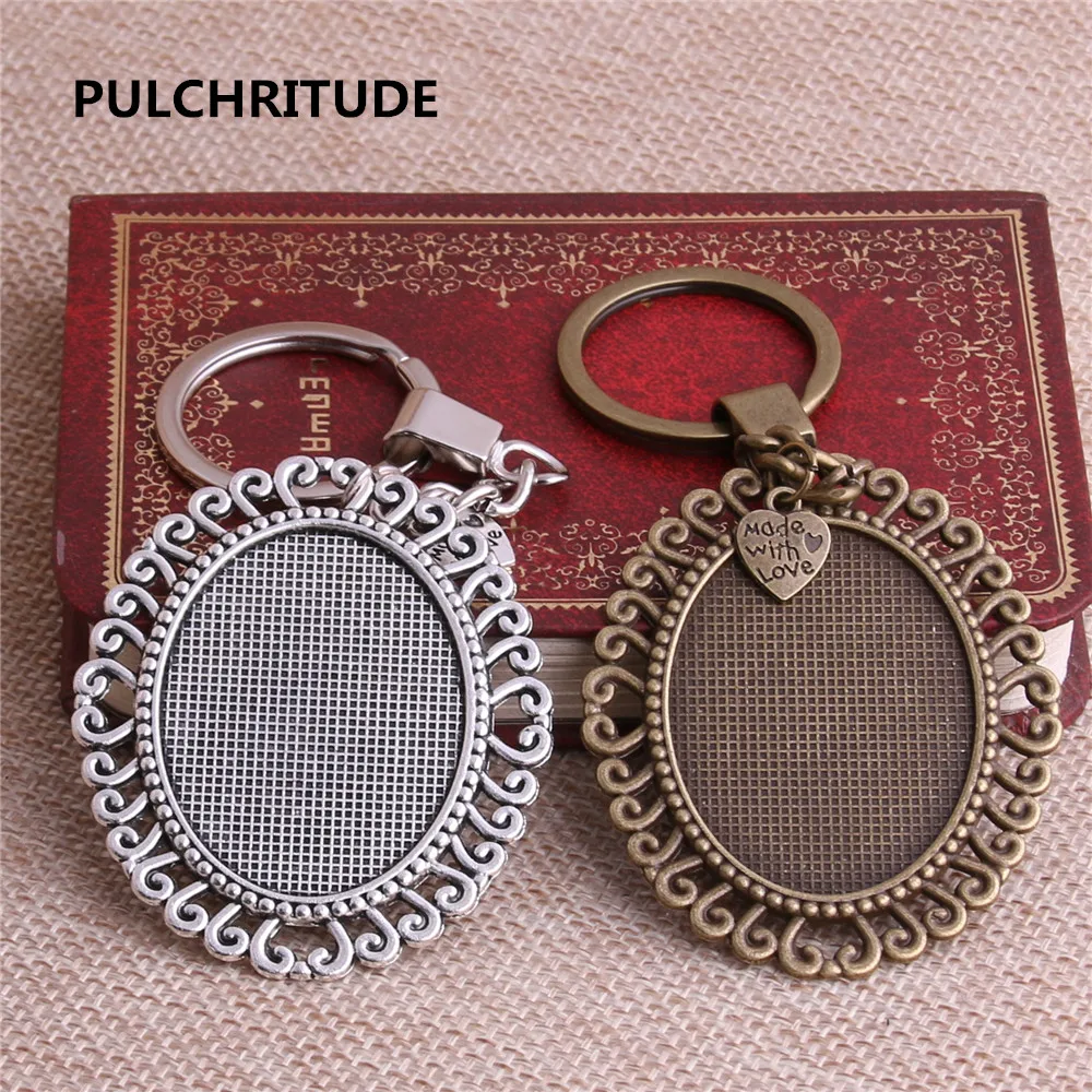 

PULCHRITUDE 3pc Oval Shape 40*30mm Inner Size Metal Cameo Set Base Handmade Cabochon Pendant Hear Charm Keys Chain Y1055