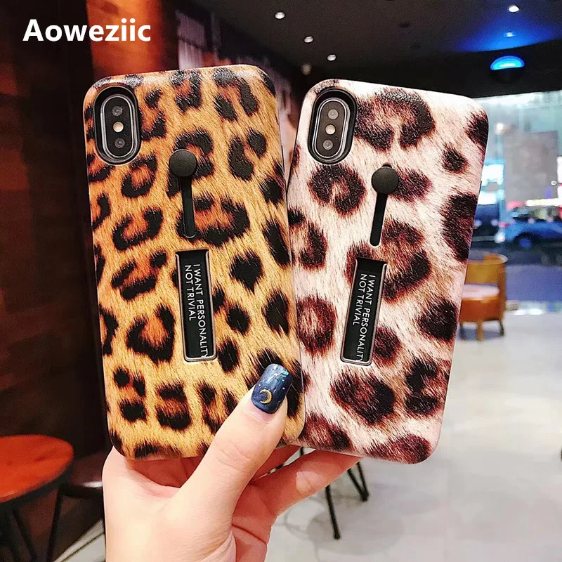 

Aoweziic Tide brand leopard invisible bracket for iphoneX XS MAX XR 7plus mobile phone case 6S embossed shell female