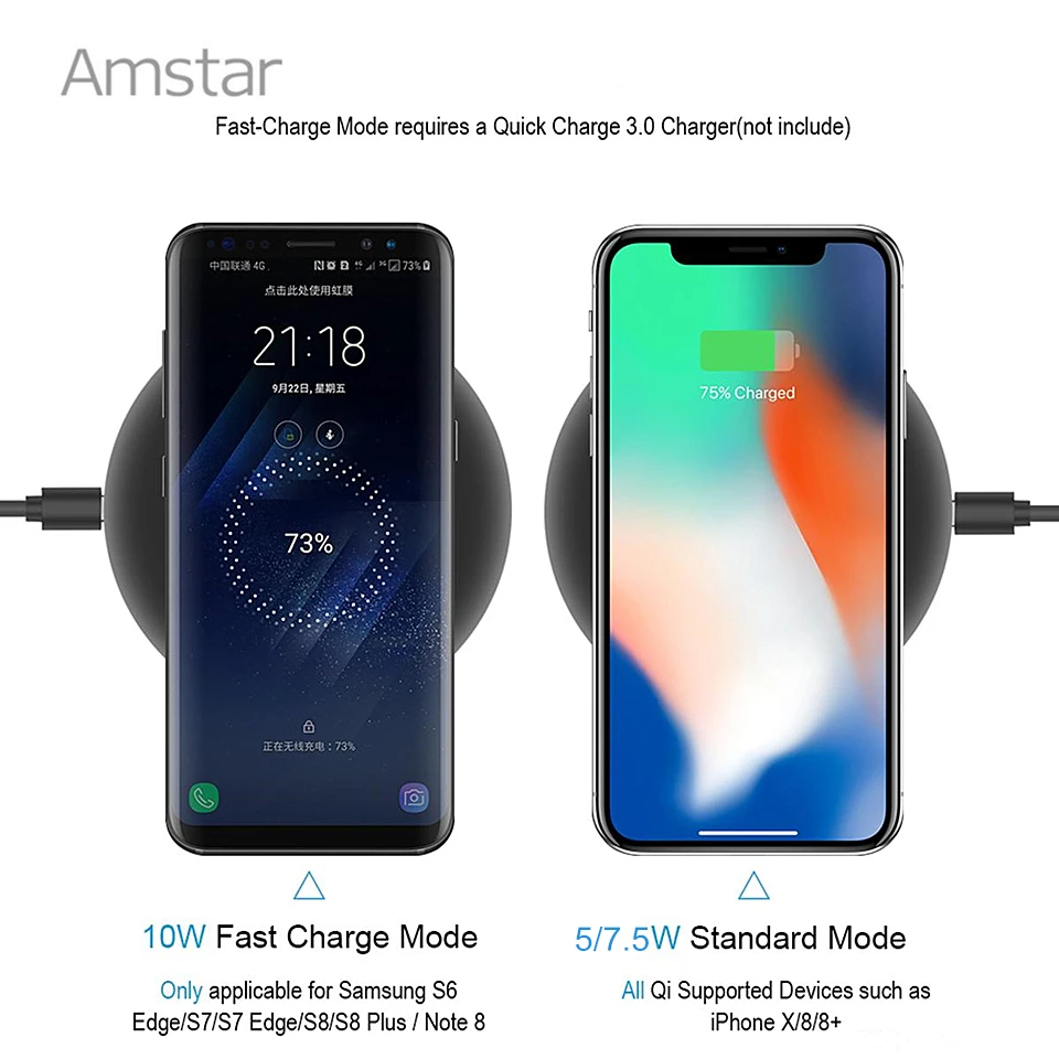 Amstar 10 Вт Qi Беспроводное зарядное устройство для iPhone XS Max XR X 8 Plus быстрая USB
