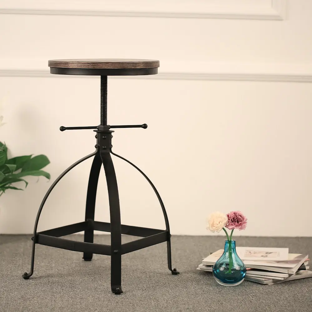 

iKayaa Bar Stool Industrial Style Adjustable Height Swivel Kitchen Dining Breakfast Chair Natural Pinewood Top Bar Stools