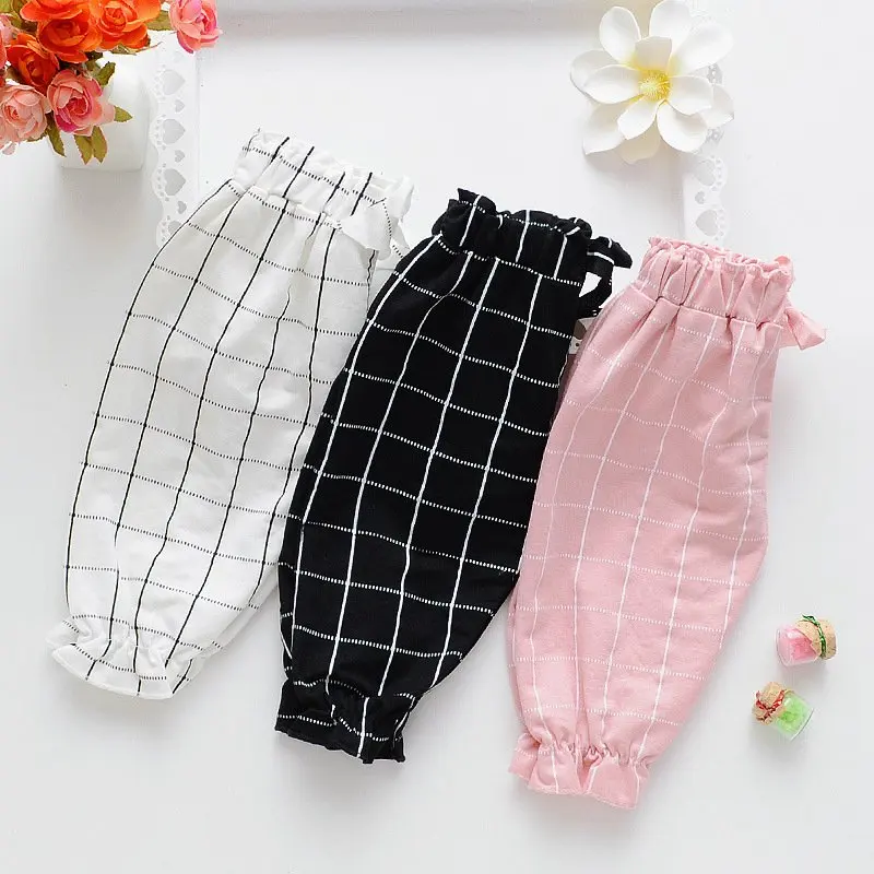 Chivry Baby Gilrs Summer Thin Plaid Dot Pants Toddler Infant Kids Boys Girls Anti-Mosquito Pants Cropped Trousers Child Clothing