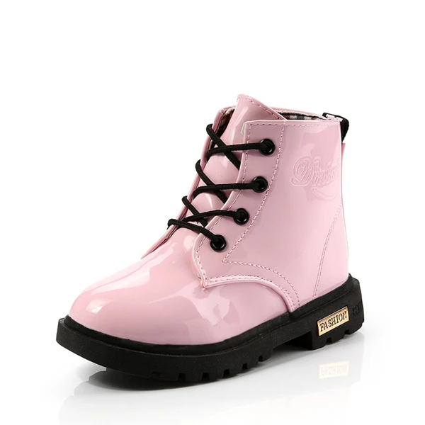 Сезон осень-зима; модные детские ботинки; детская обувь для мальчиков и девочек; Плюшевые Зимние ботильоны из искусственной кожи; Детские мотоботы; 050 - Цвет: Pink