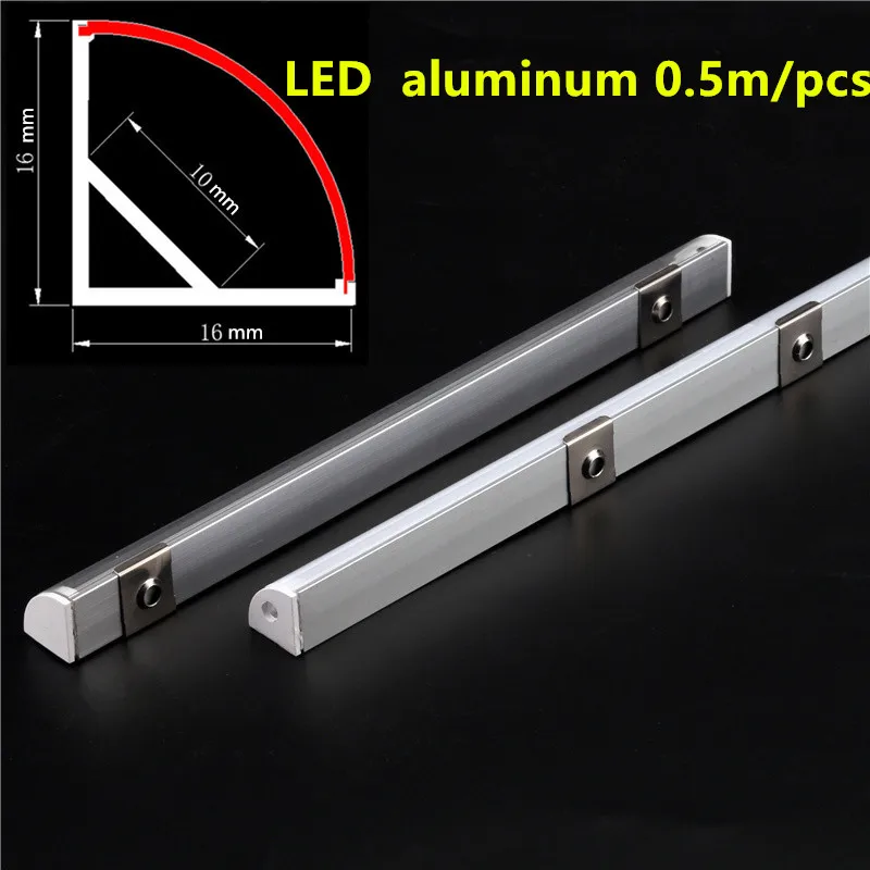 2-30pcs/lot 0.5m/pcs 45 degree angle aluminum profile for 5050 3528 5630 LED strips Milky white/transparent cover strip channel