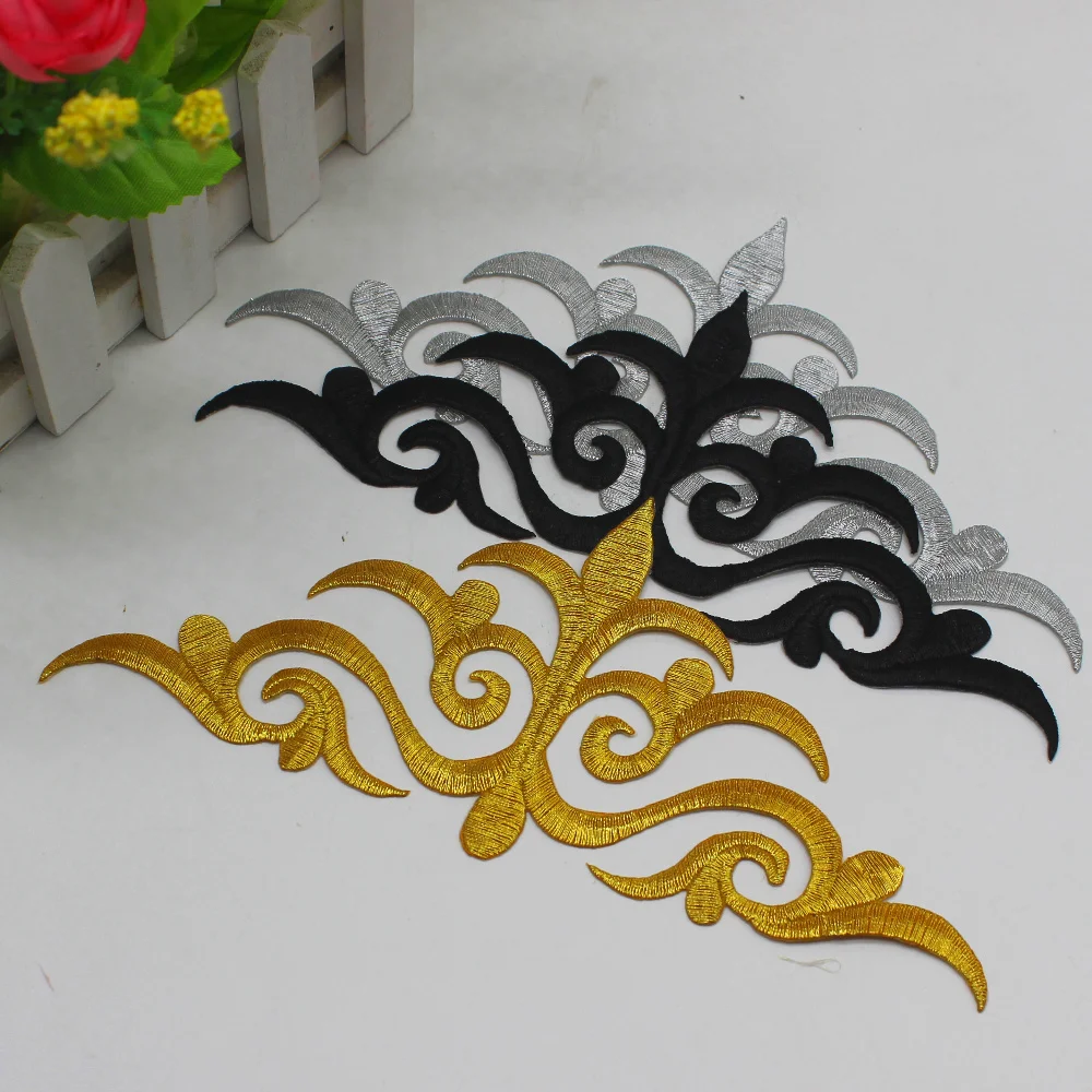 

YACKALASI 5 Pcs/Lot Gold Embroidered Appliqued Cosplay Costume Patches 3D Gold and Silver Iron on Venise Trims 21*9.5CM