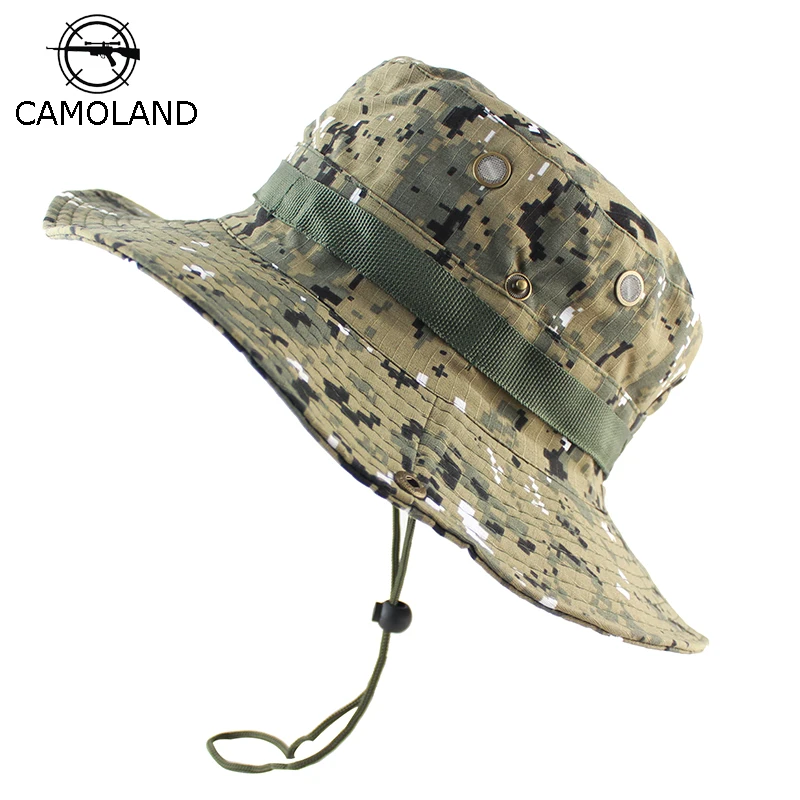 Men Fishing Hat Panama Tactical Airsoft Camouflage Cap Army Military Summer Brim 