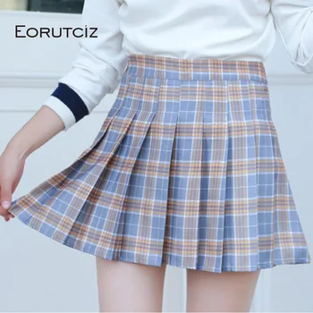 

EORUTCIZ Summer Plaid Pleated Skirt Women Vintage High Waist Tutu Skirt Mini Slim Casual Elegant Female Skirts LM278