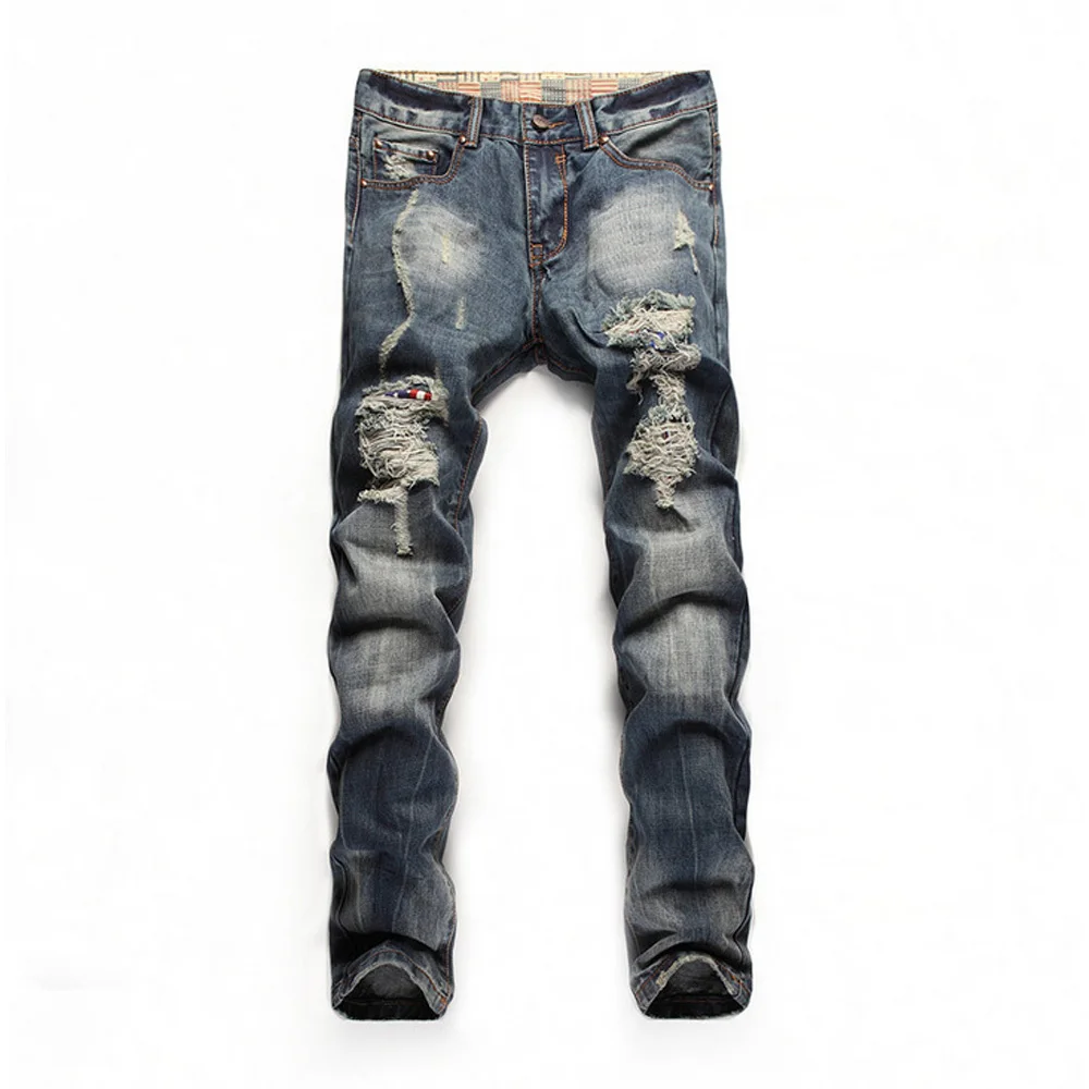 Unique Fashion Men Jeans Distressed Hole Denim Trousers Ripped ...