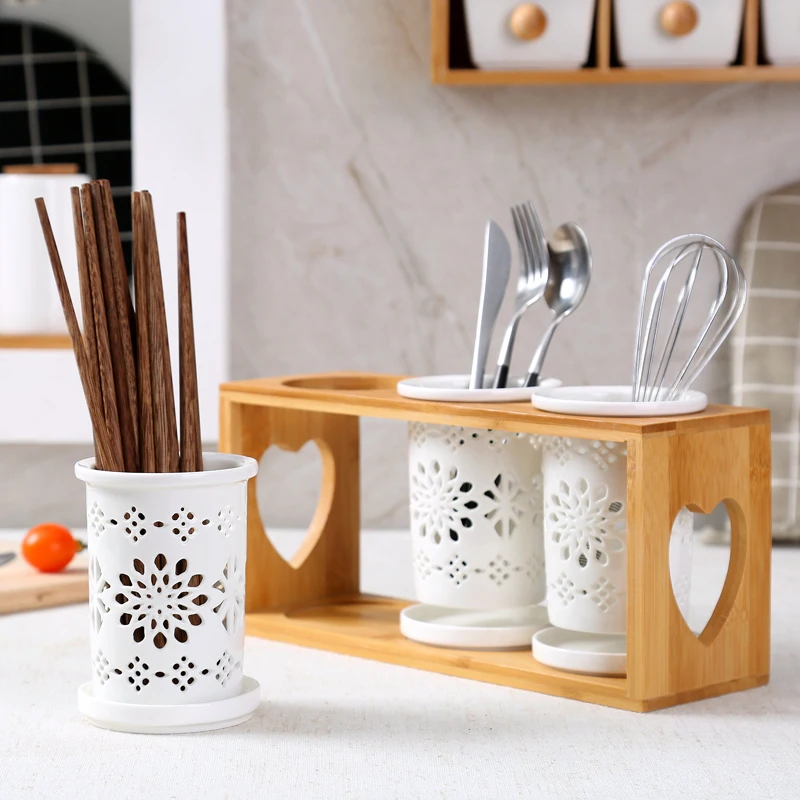 Ceramic chopstick holder Japanese style chopsticks barrel three drain