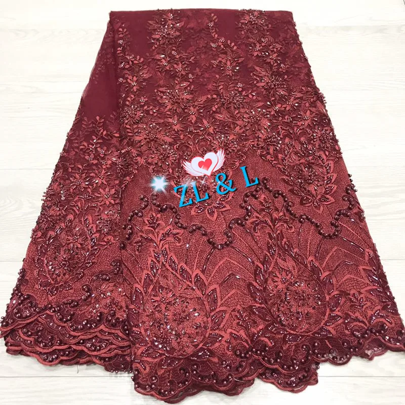 

The latest high-end hand-embroidered decorative beads sequins Africa Nigeria lace French tulle wedding dress skirt 5 yards