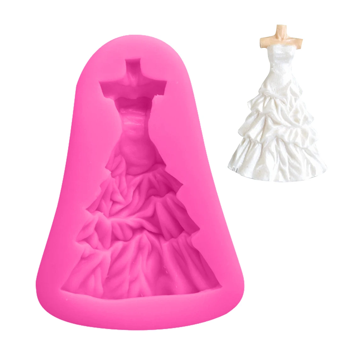 Fondant Molds 1PC Silicone Cake Mold Wedding Dress Shape Chocolate Soap Moulds Cake Stencils DIY