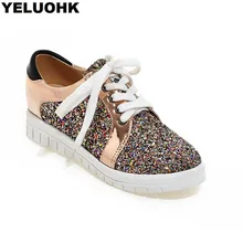 Модные туфли с блестками Женские туфли-лодочки повседневная женская обувь на платформе; Туфли-оксфорды на шнуровке; обувь Fr женская обувь на толстой мягкой подошве