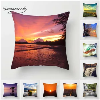 

Fuwatacchi Scenic Cushion Cover Sunrise Sunset Seaside Pillows Cover Decorative Pillowcase for Decorative Home Sofa Chair
