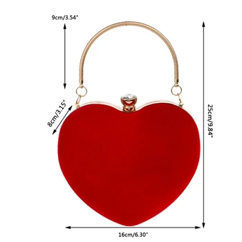 

Women Heart Clutch Bag Velvet Evening Bag Handbag Purse Chain Prom Party Wedding