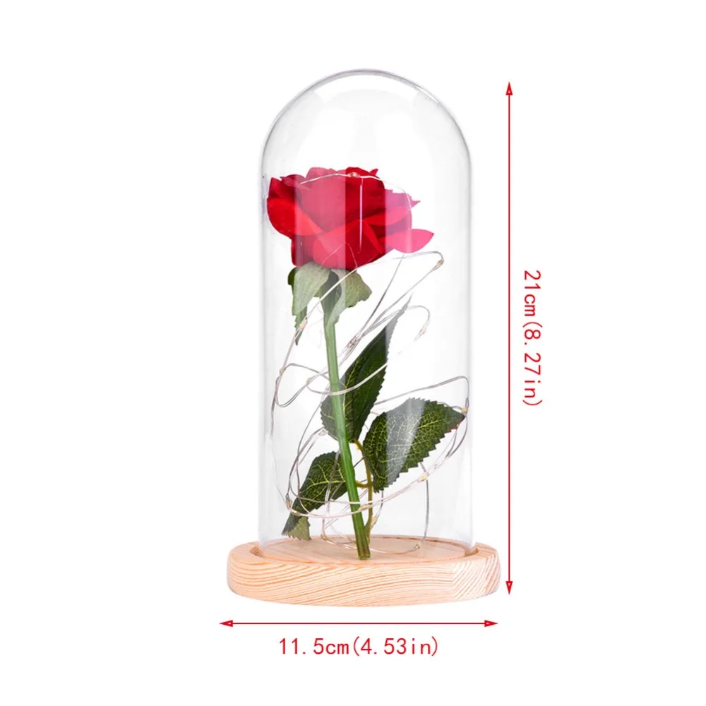 Artificial Flowers Rose Flowers Beauty And Beast LED Light Wooden Base for Valentines Day Gift Decoration Flower Girlfriend Gift (5)