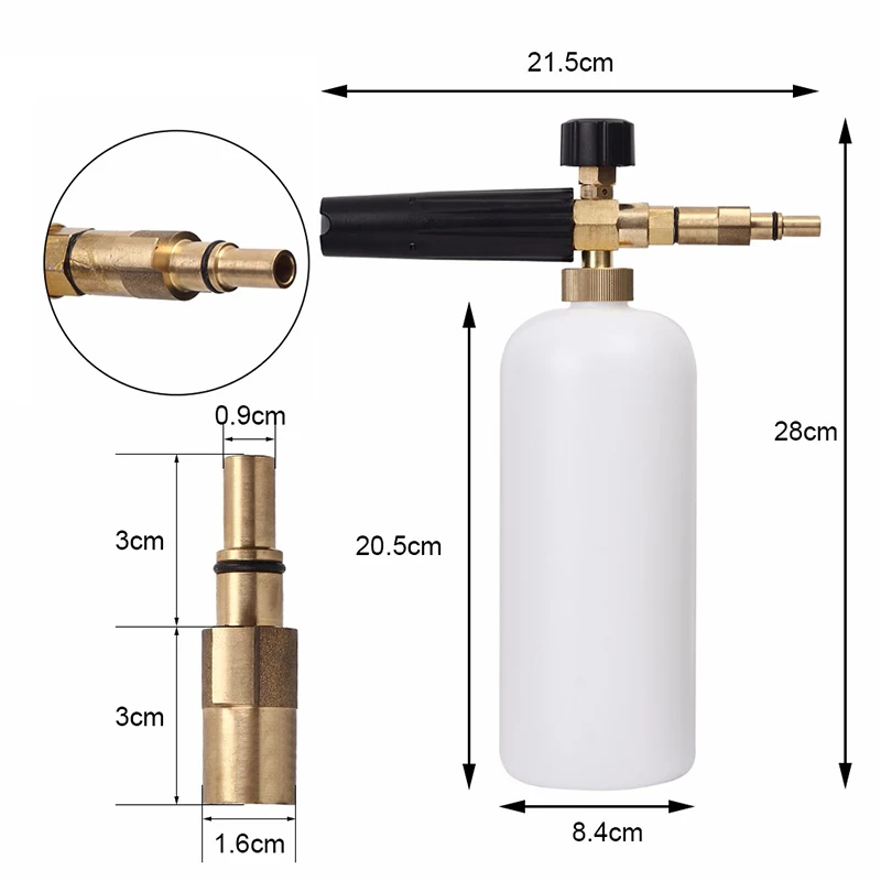 Пенообразователь высокого давления 1л, пенообразователь, распылитель, пистолет для автомобиля, оружие, Снежная насадка для Karcher K2 K3 K4 K5 K6 K7, мойка автомобиля - Цвет: Золотой