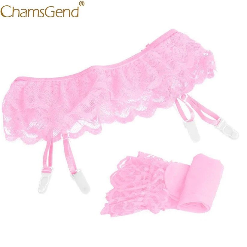 Chamsgend интимные женские сексуальные кружевные чулки с оборками стринги нижнее