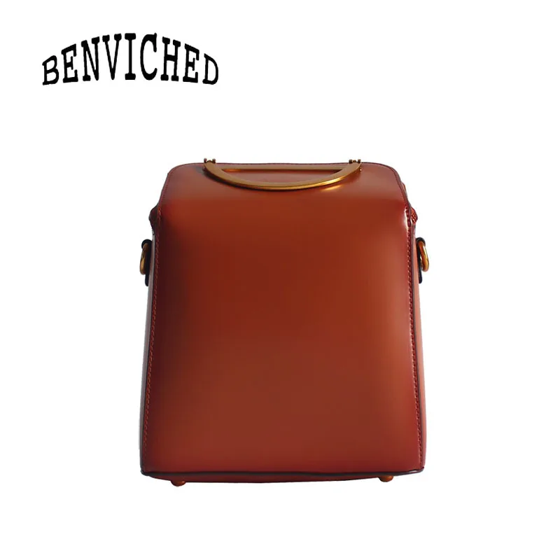 

BENVICHED Ladies' Genuine leather backpack 2019 new spring retro fashion brown mini simple pure color single shoulder bag c396