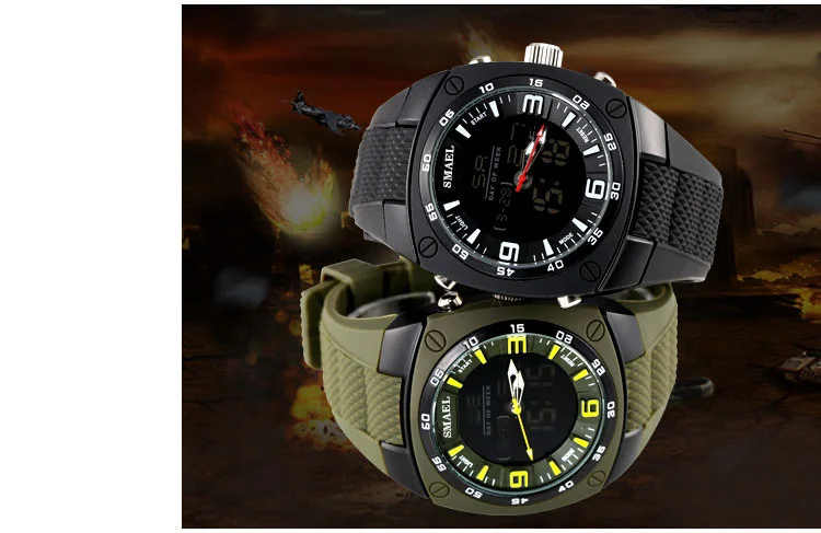 SMAEL Мужские Аналоговые кварцевые цифровые часы с автоматической датой, модные часы для мужчин, водонепроницаемый светодиодный, спортивные военные часы, ударные часы для мужчин