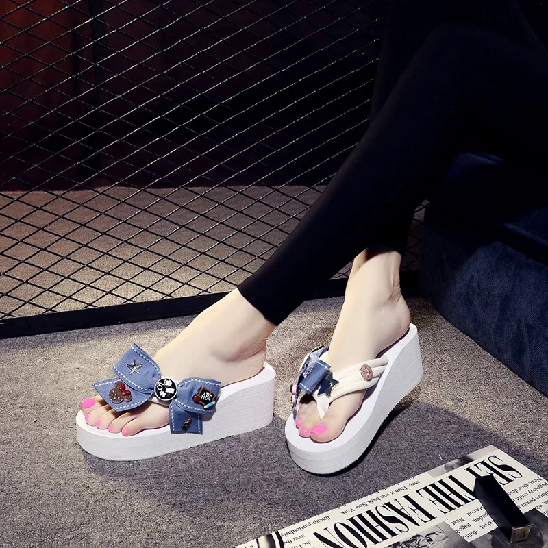 2017 New Korean Summer Style Non-slip Slippers Flip Flops Online Cheap High Heels Platform Shoes53