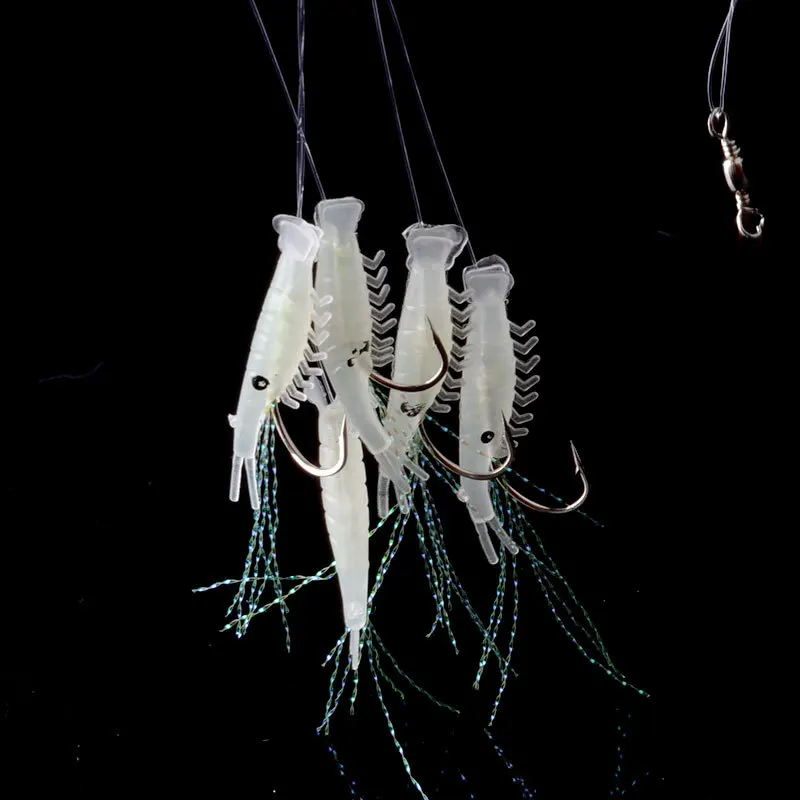

Luminous bionic Fishing Bait Lures Catch Durable Fishing Tackle Artificial Silicone Soft Shrimp Flasher Hooks Glow In The Dark