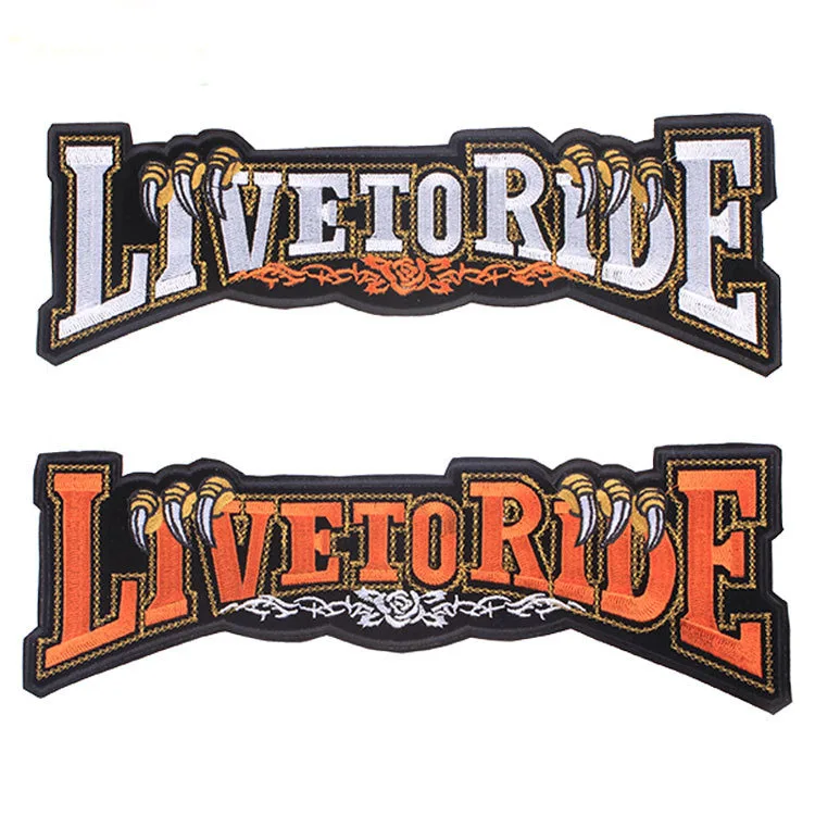 

Live To Ride Large Iron-on/sew-on MC Patches Embroidered Motorcycle Biker Patche racing team motocross punk for vest Jackets