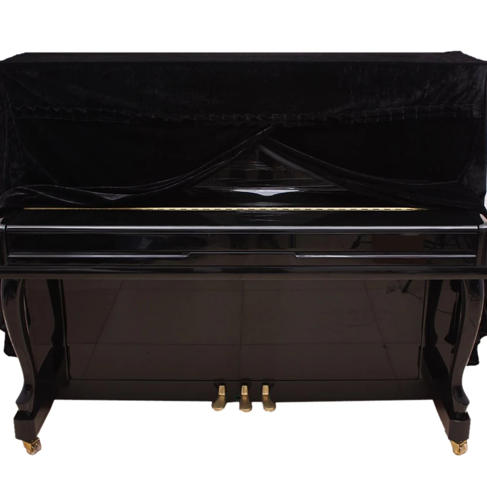 

SZ Hot Full Piano Cover pleuche Decorated with Macrame for Universal Upright Vertical Piano Black