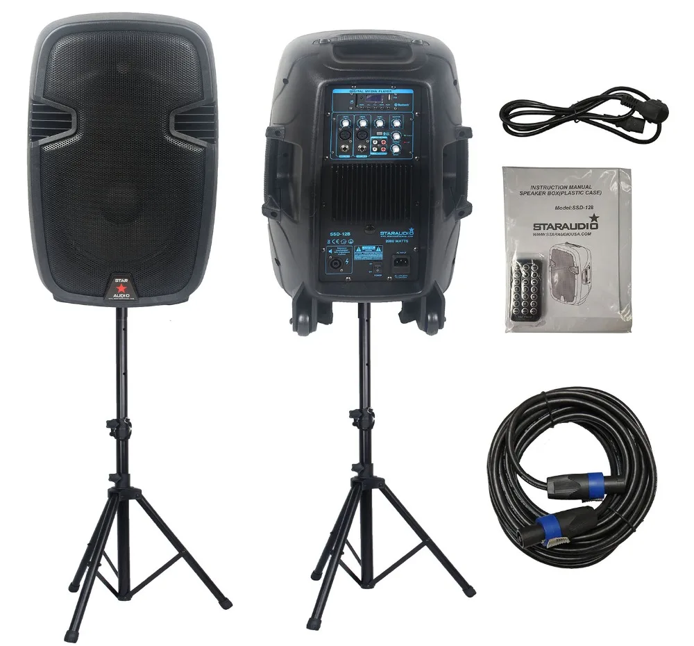 STARAUDIO Dual 12 Inch 2000W PA DJ Powered Speakers BT USB SD MP3 Stage