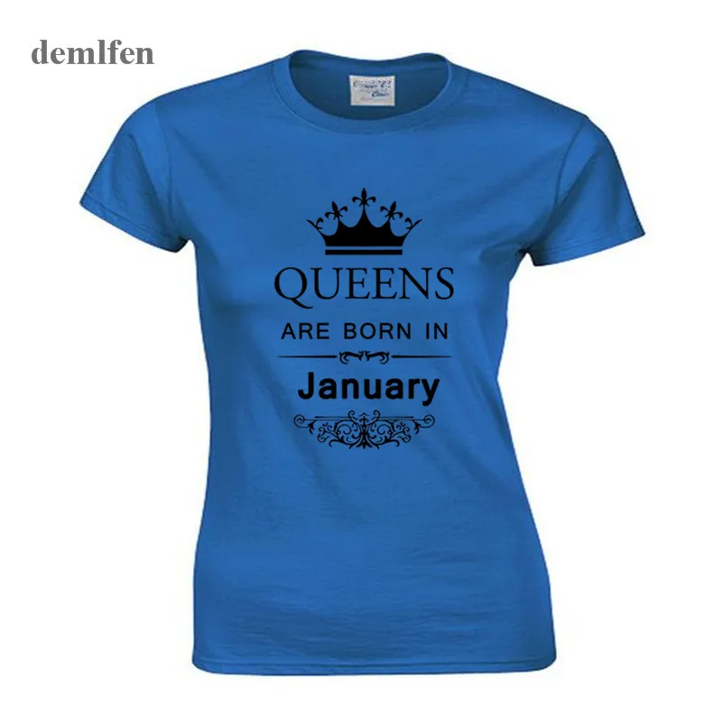 Queens Are Born In janary Футболка женская футболка ярких цветов женские рубашки с короткими рукавами Повседневные футболки с круглым вырезом
