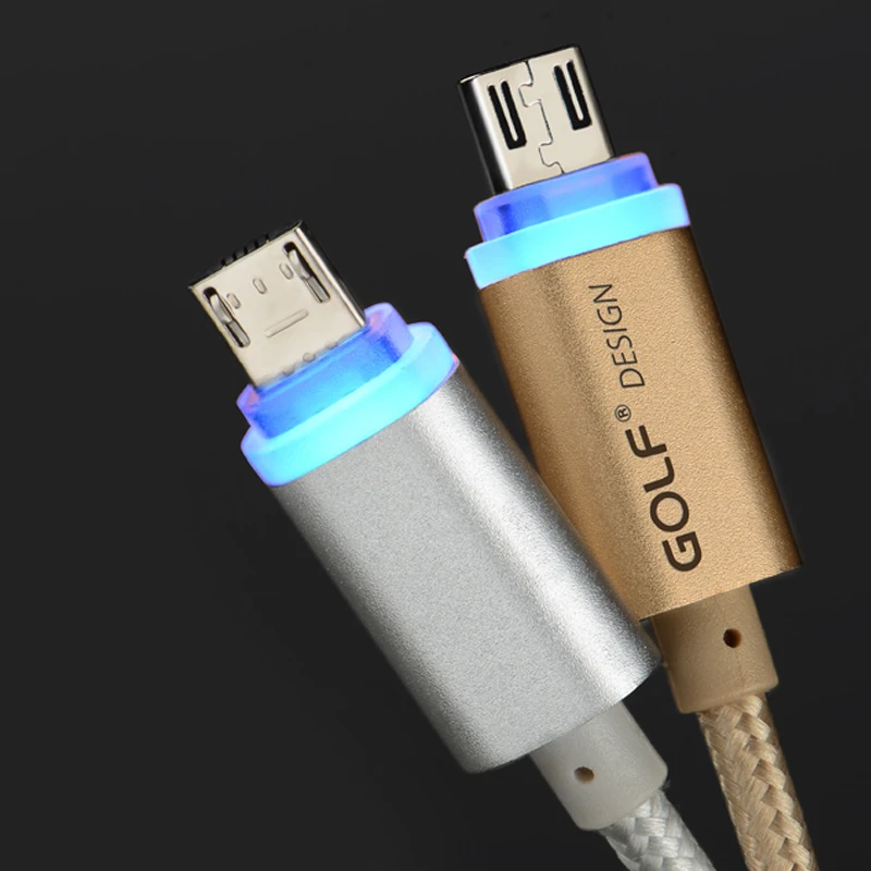 Умный светодиодный зарядный кабель GOLF 1 м с металлической оплеткой Micro USB для Samsung