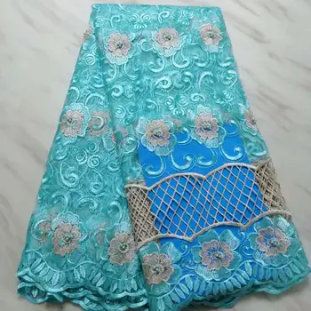 

African Beaded Lace Fabric 2019 High Quality Lace Material Wine French Lace Fabric Nigerian Tulle Mesh Lace Fabrics blue green